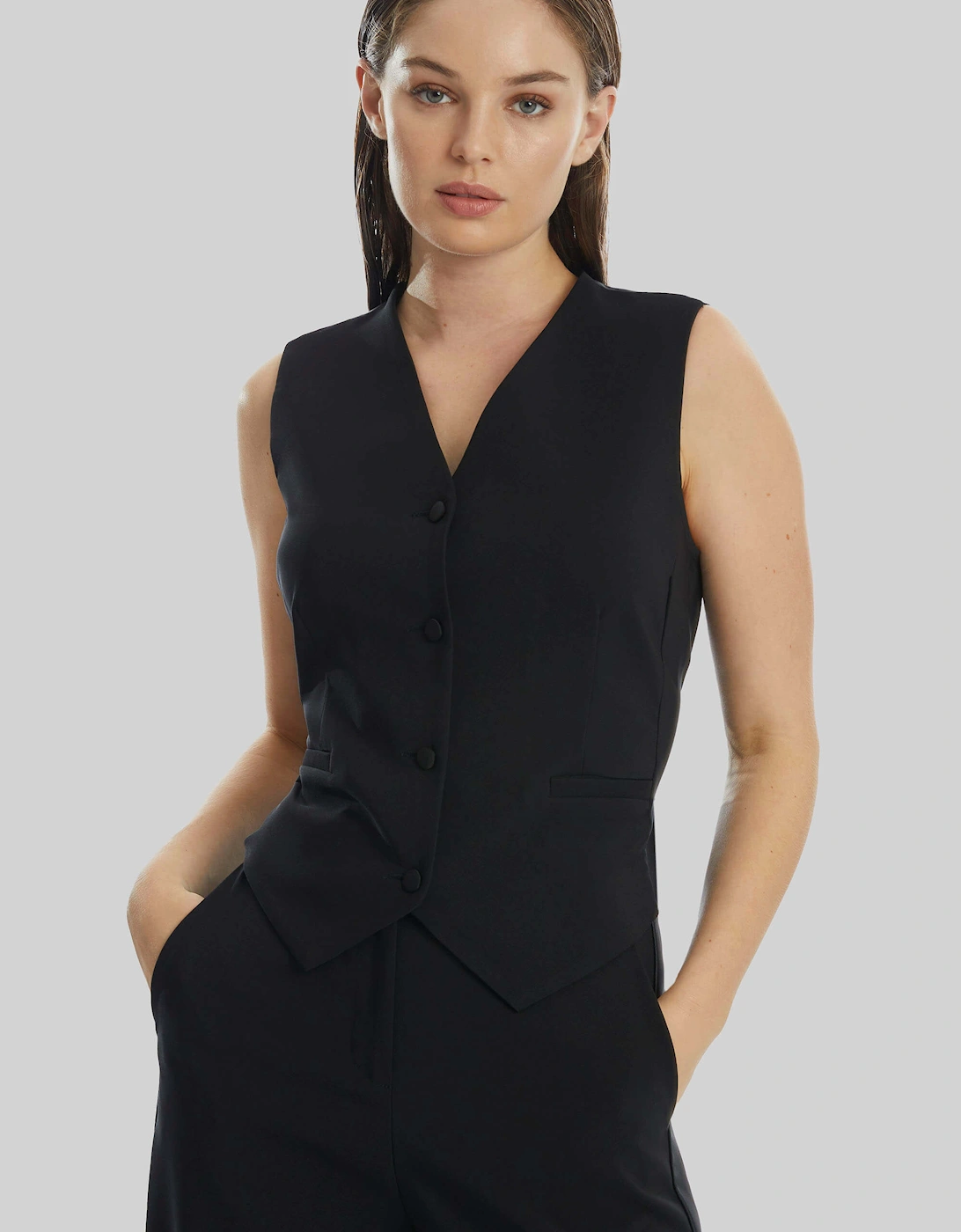 Plain Fitted Waistcoat Black, 7 of 6