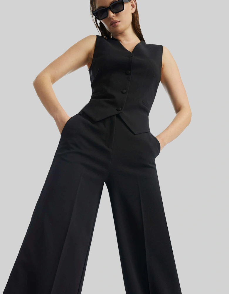 Pin Tuck Wide Leg Trousers Black