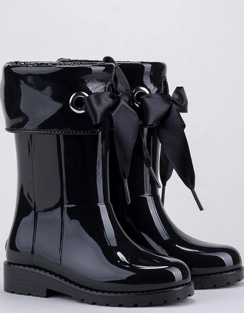 Campera Charol Bow Wellington Boot - Black