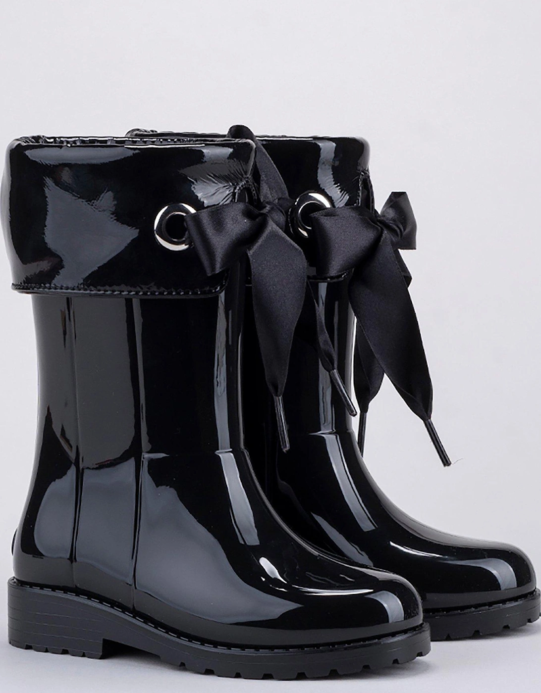 Campera Charol Bow Wellington Boot - Black