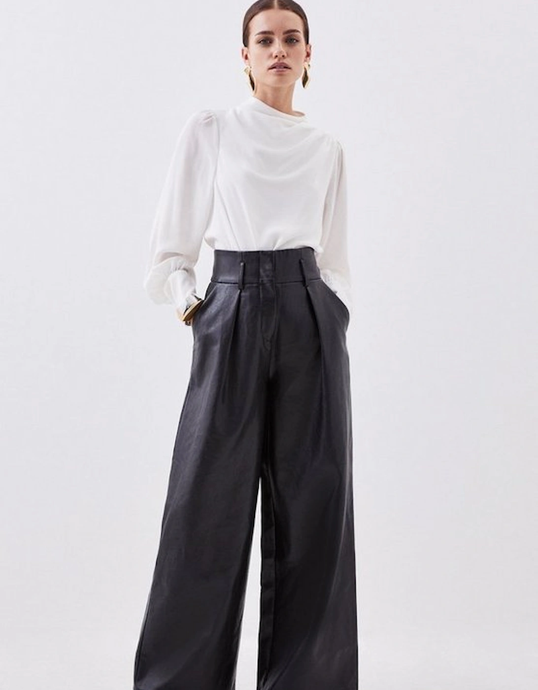Petite Faux Leather High Waisted Wide Leg Trousers, 4 of 3