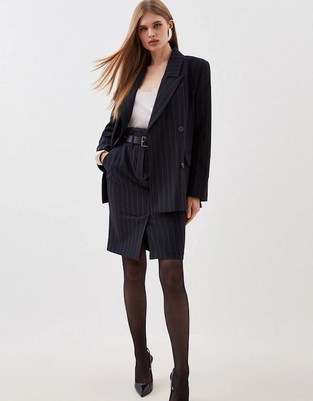 Tailored Strong Shoulder Striped Double Breasted Blazer, 5 of 4