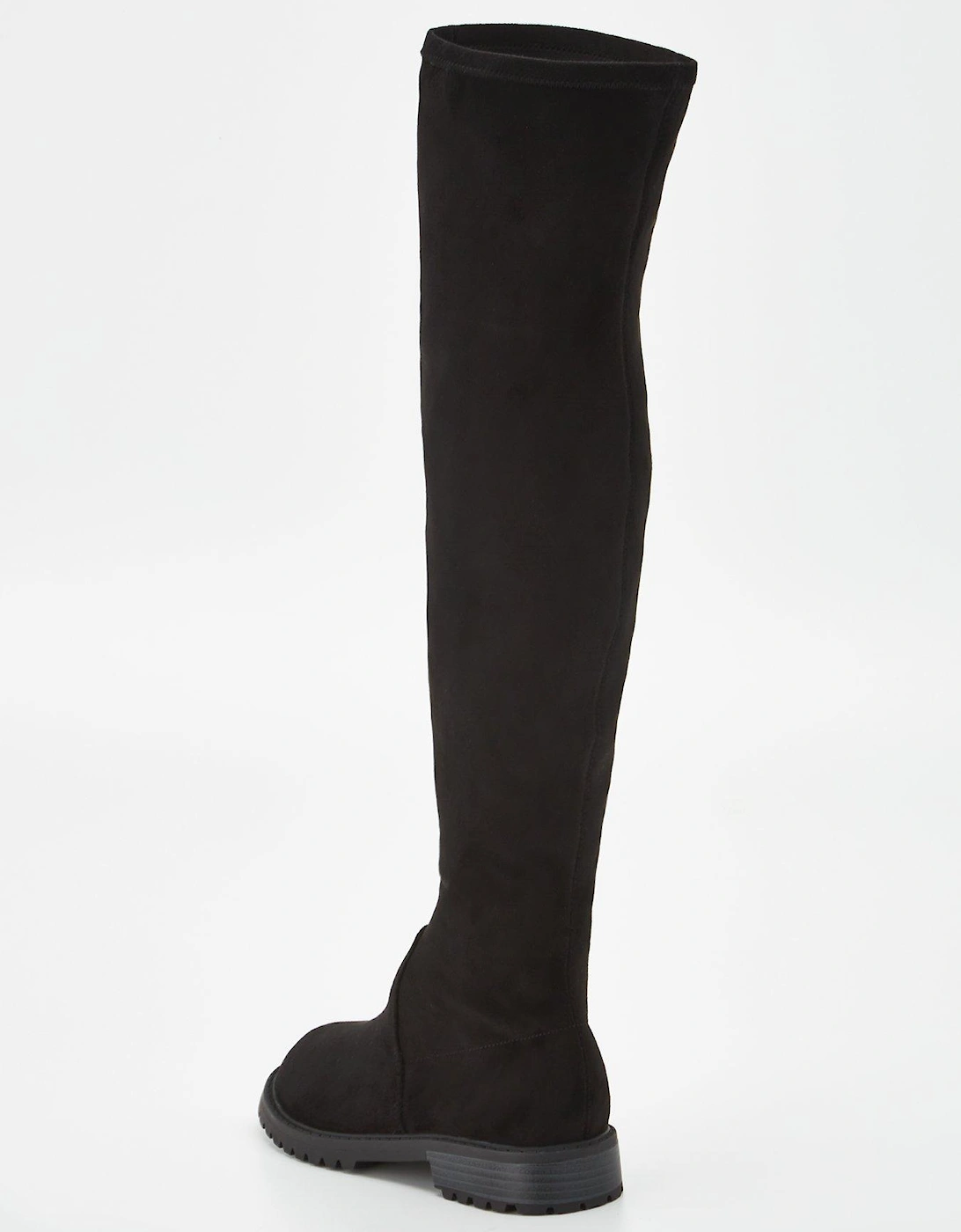 Wide Fit Over The Knee Stretch Back Boot - Black