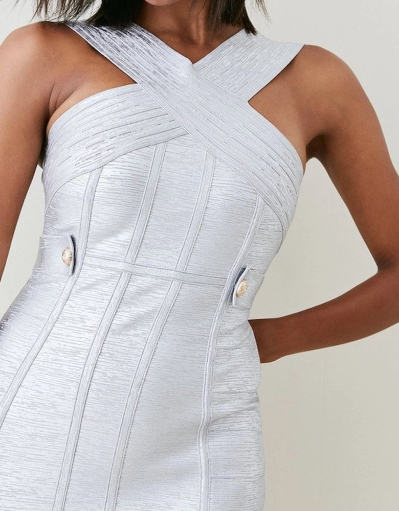 Foiled Bandage Knit Midi Dress