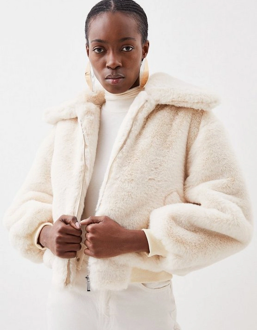 Faux Fur Collared Bomber Jacket, 5 of 4