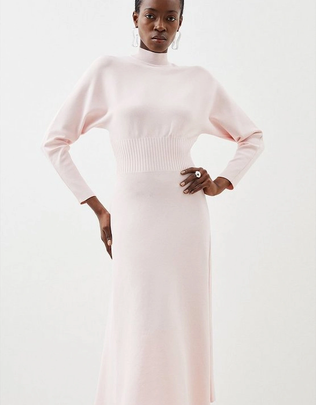 Premium Viscose Blend Body Contouring Cinched Waist Knit Batwing Dress
