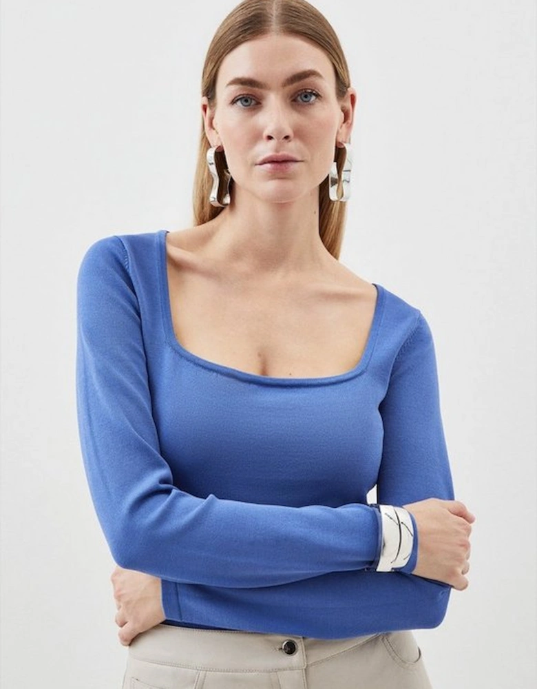 Viscose Blend Square Neck Figure Form Knitted Top