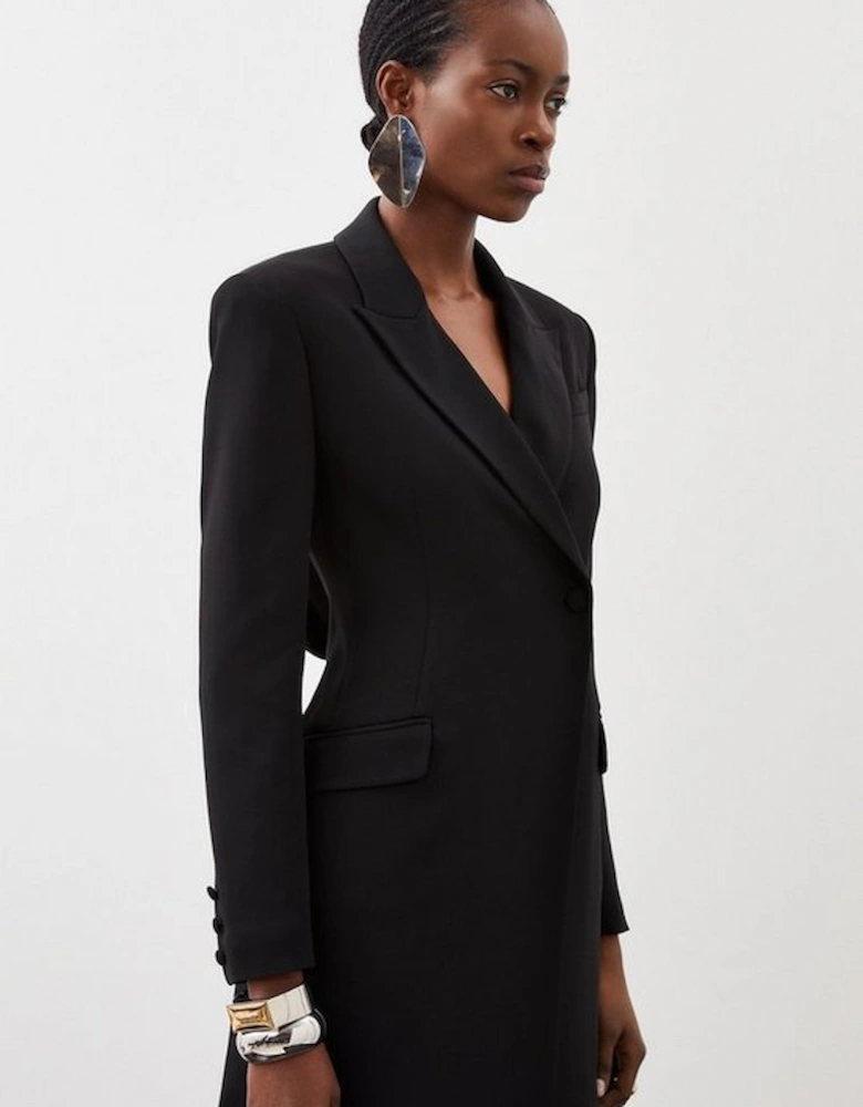 Tailored Satin Back Crepe Cowl Back Mini Blazer Dress