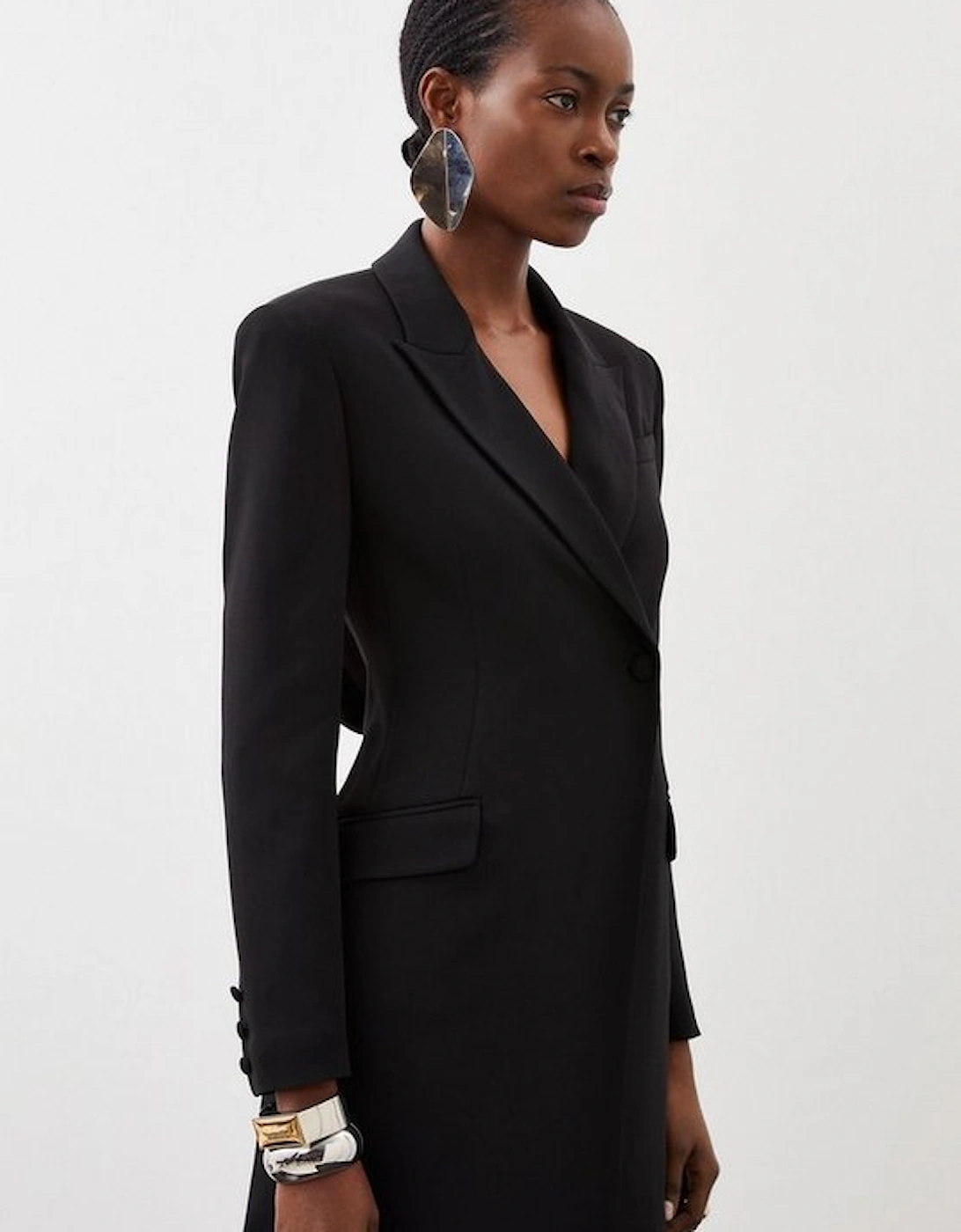 Tailored Satin Back Crepe Cowl Back Mini Blazer Dress