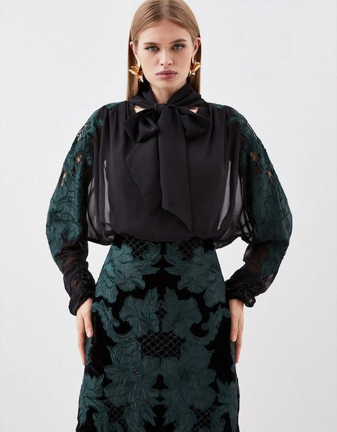 Velvet Applique Satin Woven Mini Dress, 5 of 4