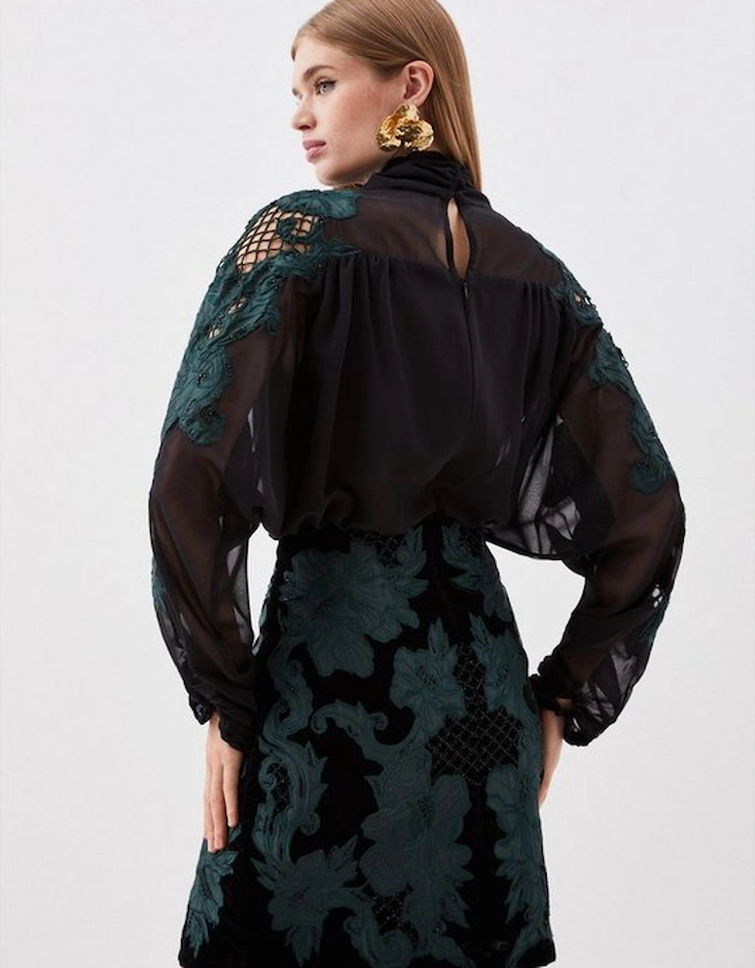 Velvet Applique Satin Woven Mini Dress