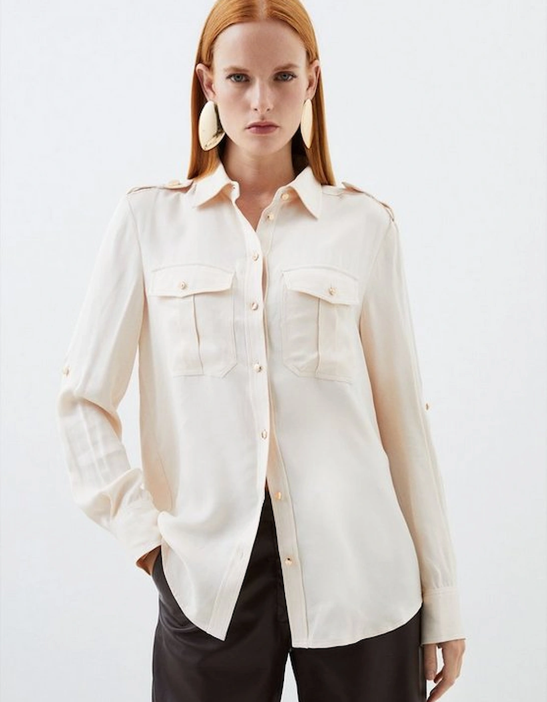 Satin Long Sleeve Pocket Detail Woven Shirt, 5 of 4