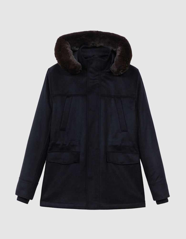 Atelier Cashmere Removable Faux Fur Hooded Coat