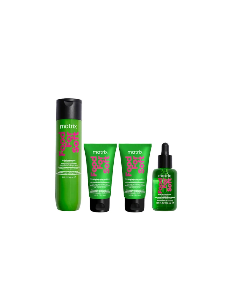 Food for Soft Shampoo 300ml, Hair Oil 50ml + 2x 50ml Mini Conditioners With Hyaluronic Acid For Dry Hair (Worth £40.82)