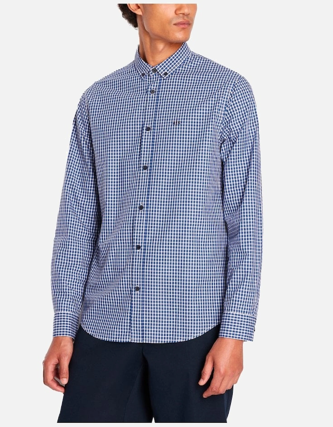 Woven Micro Gingham Shirt White Blue