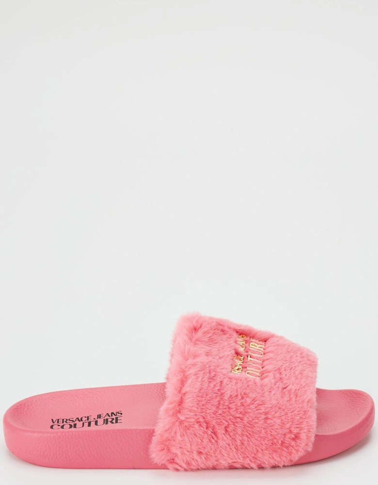 Jeans Couture Fluffy Logo Sliders - Rose