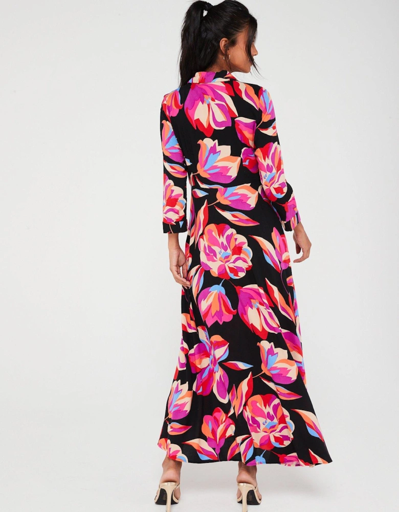 Savanna Printed Maxi Shirt Dress - Black