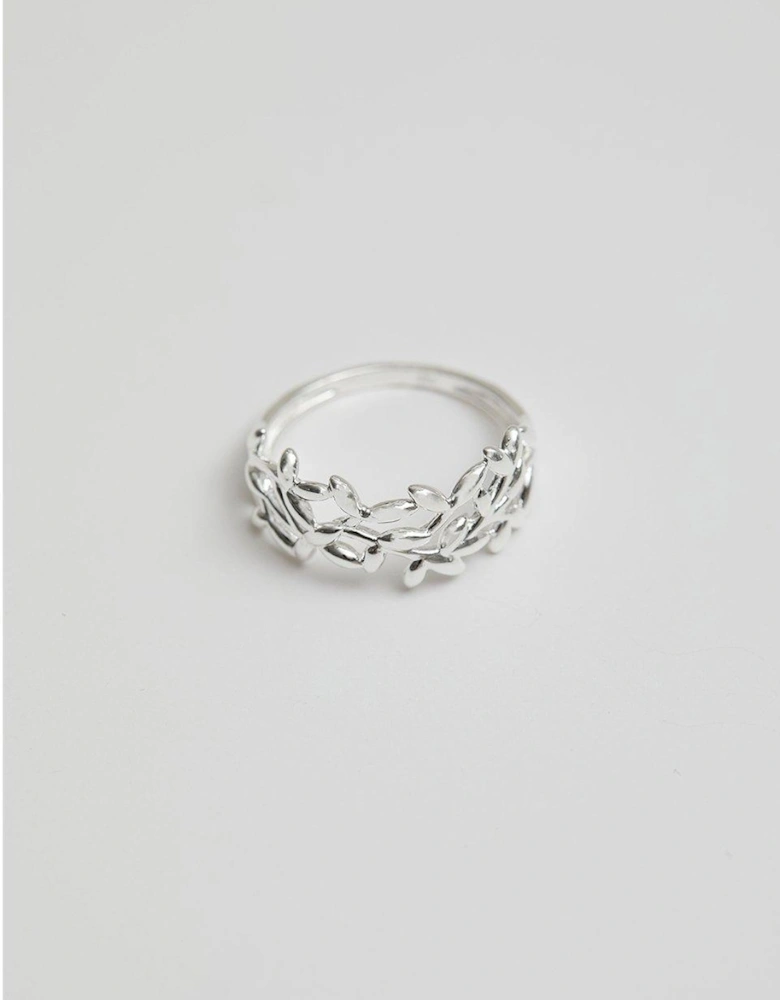 Sterling Silver 925 Polished Leaf Band Ring