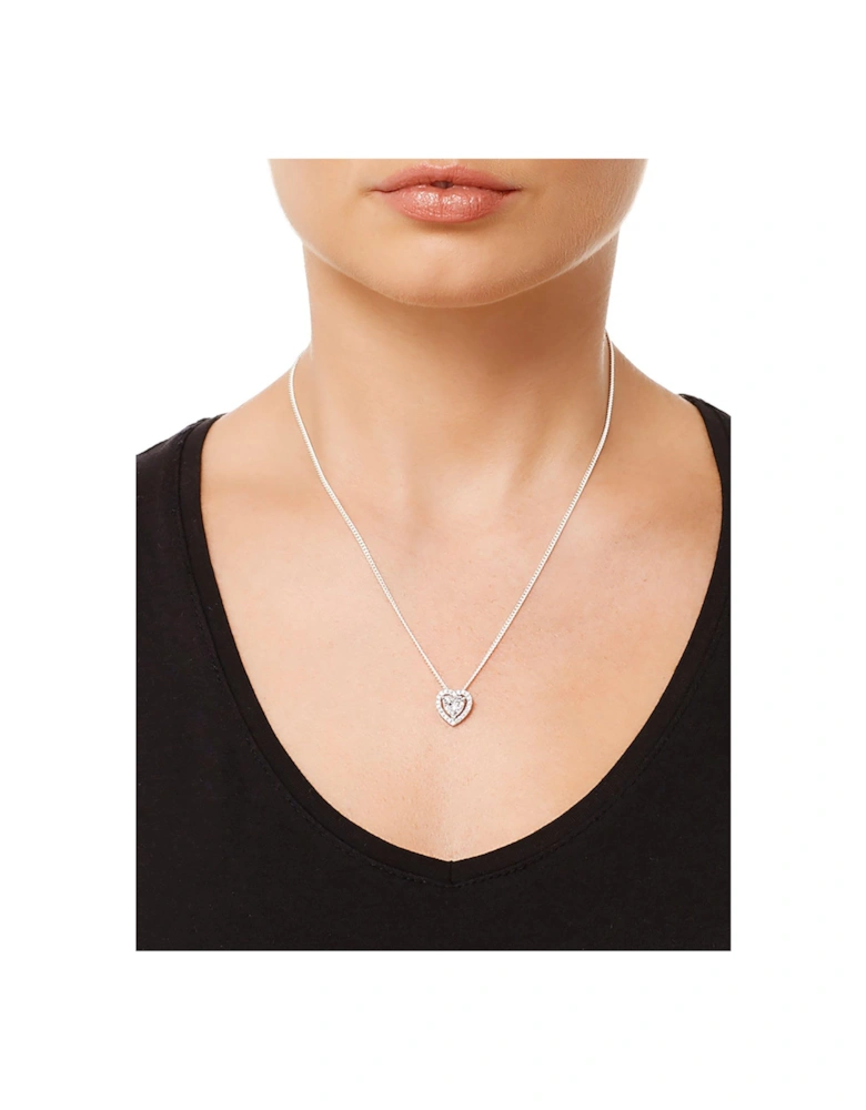 Silver Cubic Zirconia Heart Pendant and Stud Earrings Set