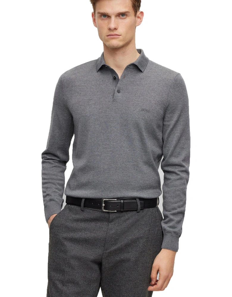 Boss Black Bono-l Long Sleeved Polo Shirt Medium Grey