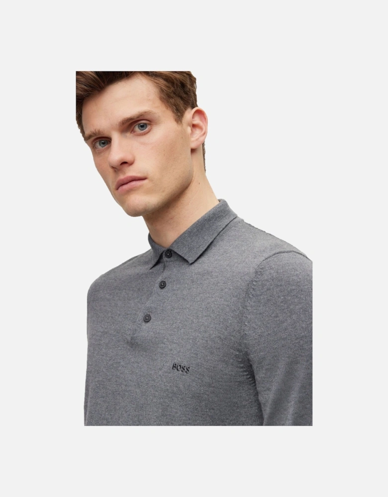 Boss Black Bono-l Long Sleeved Polo Shirt Medium Grey