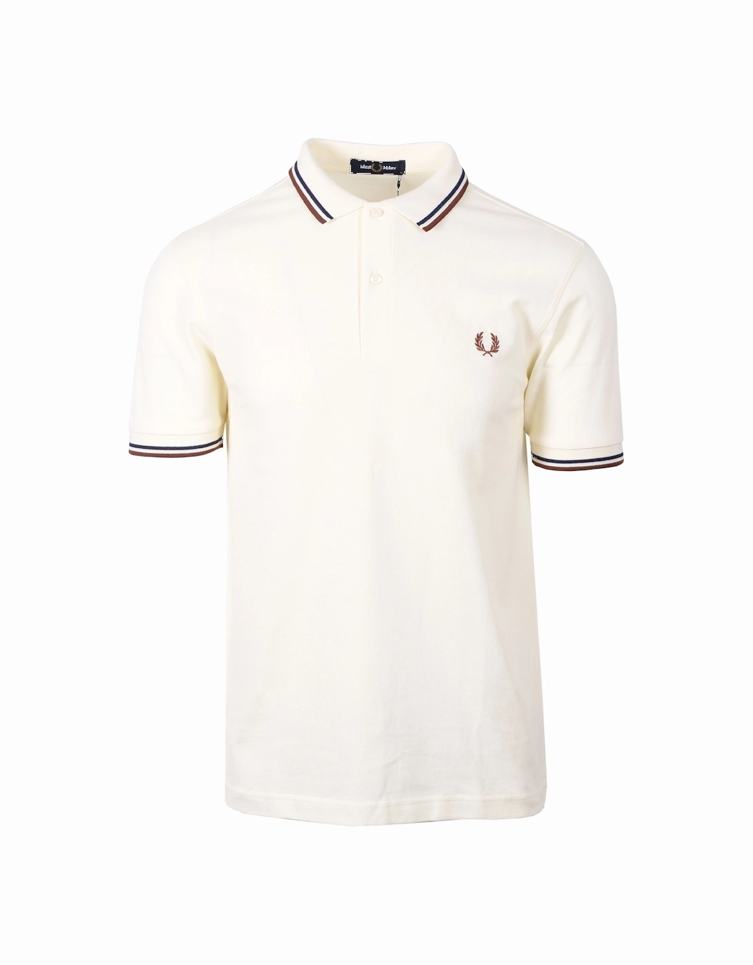 Twin Tipped Polo Shirt Ecru/French Navy/Warm Brown, 4 of 3