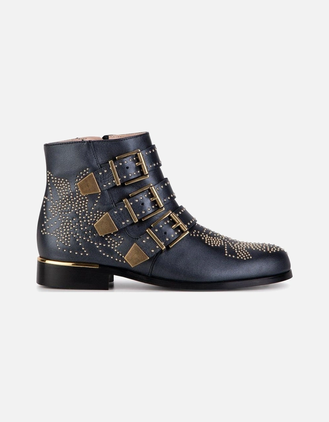 Girls Navy Leather Ankle Boots