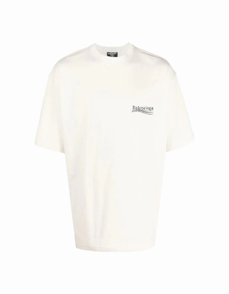 Political Campaign Embroidered Logo Blue Stripe T-Shirt in White