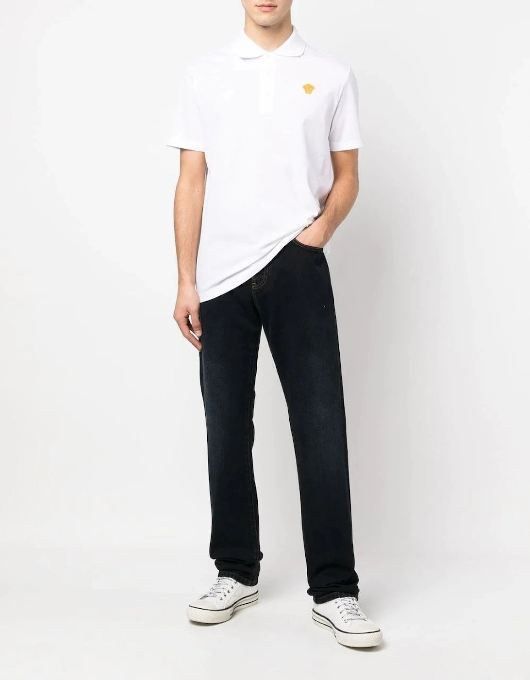 Embroidered Medusa Piquet Polo White