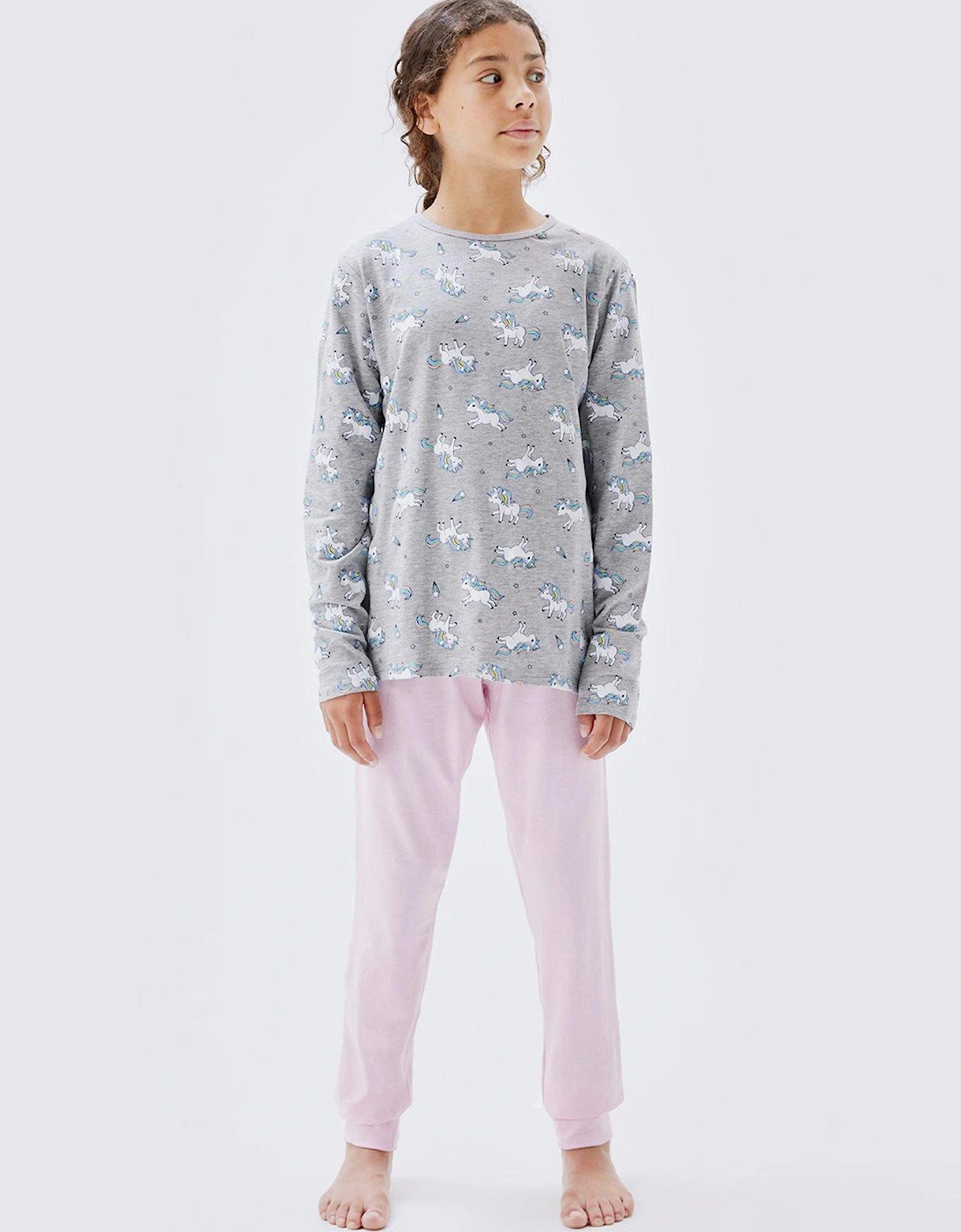 Girls Unicorn Print Pyjamas - Grey Melange