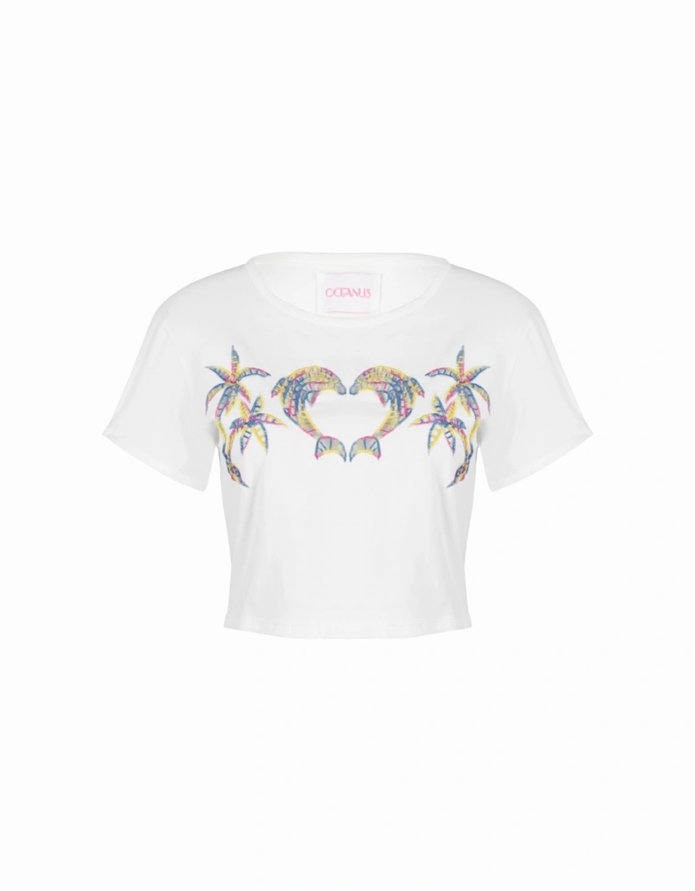 Aurora Multi-Coloured Crop White T-Shirt