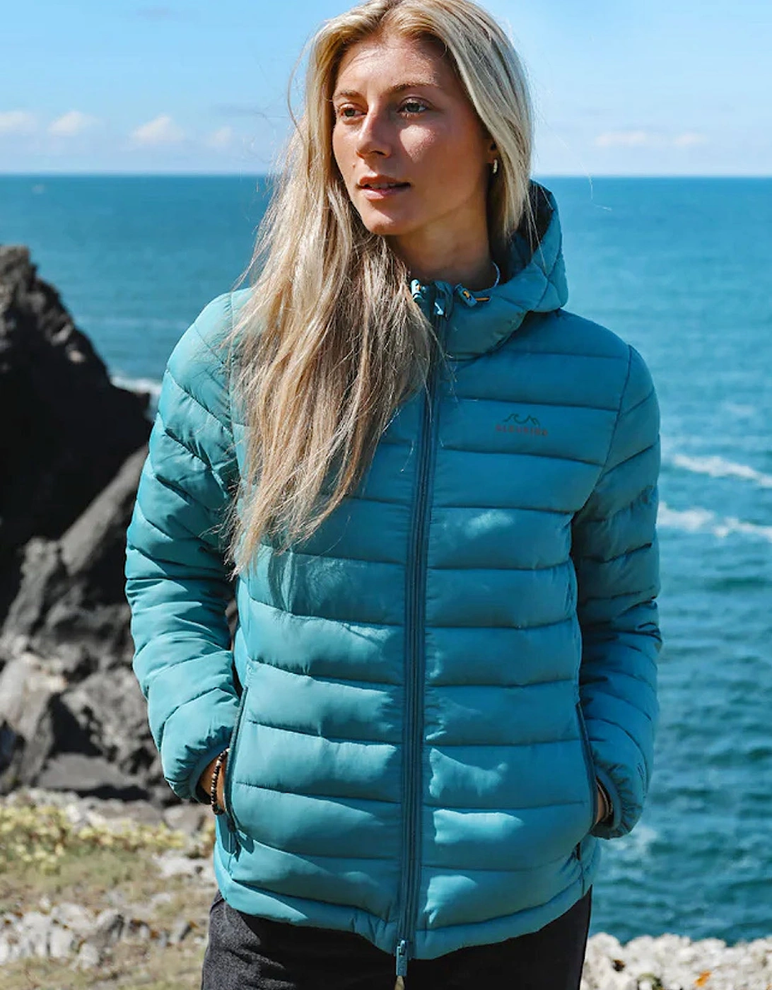 Women's Bleubird Womens Tabor Water Resistant Packable Padded Coat - Blue/Green - Size: 14