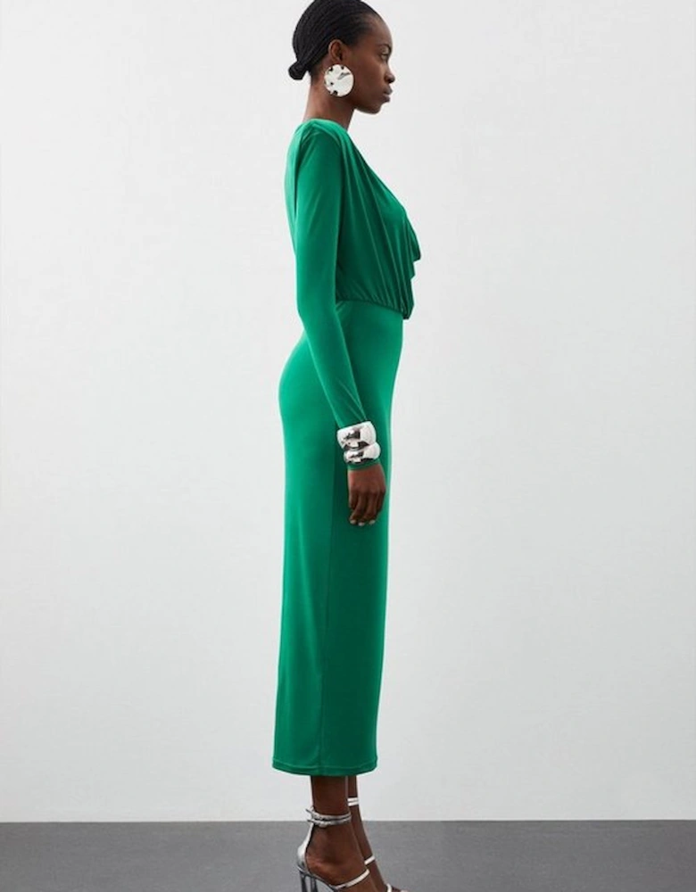 Jersey Crepe Midi Cowl Neck Dress