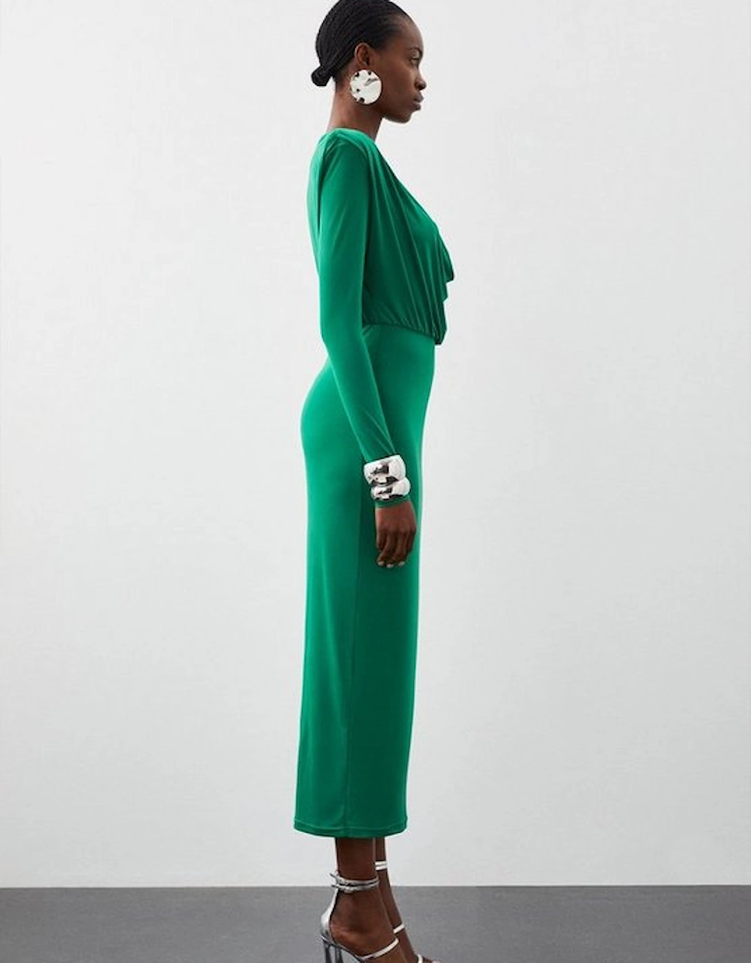 Jersey Crepe Midi Cowl Neck Dress
