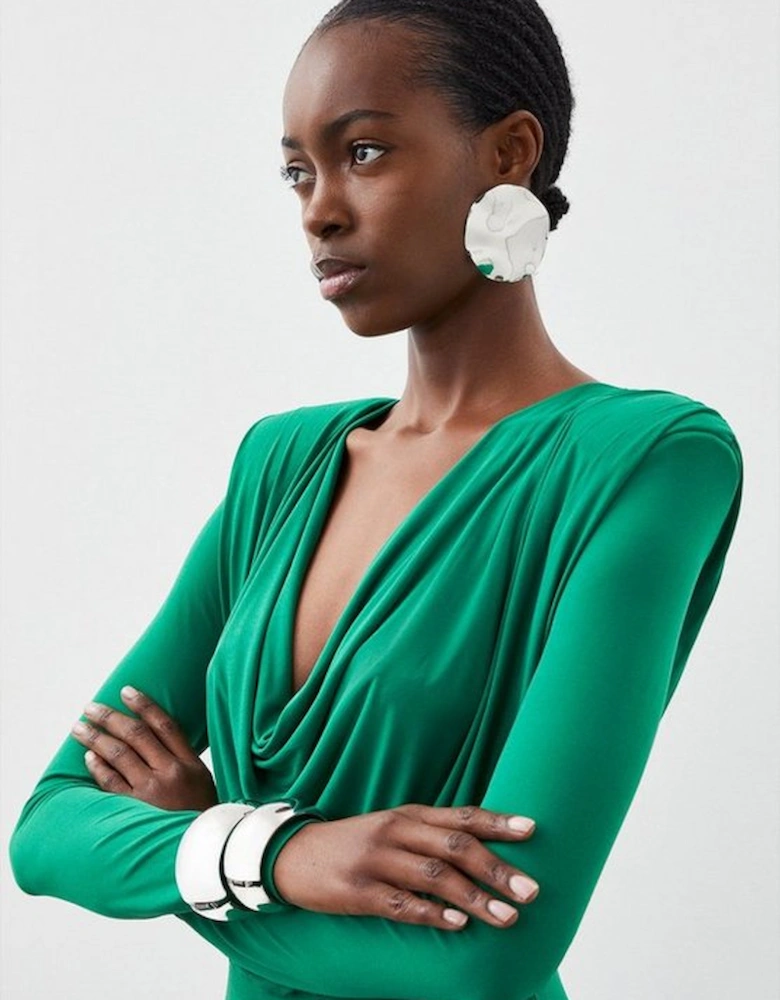Jersey Crepe Midi Cowl Neck Dress