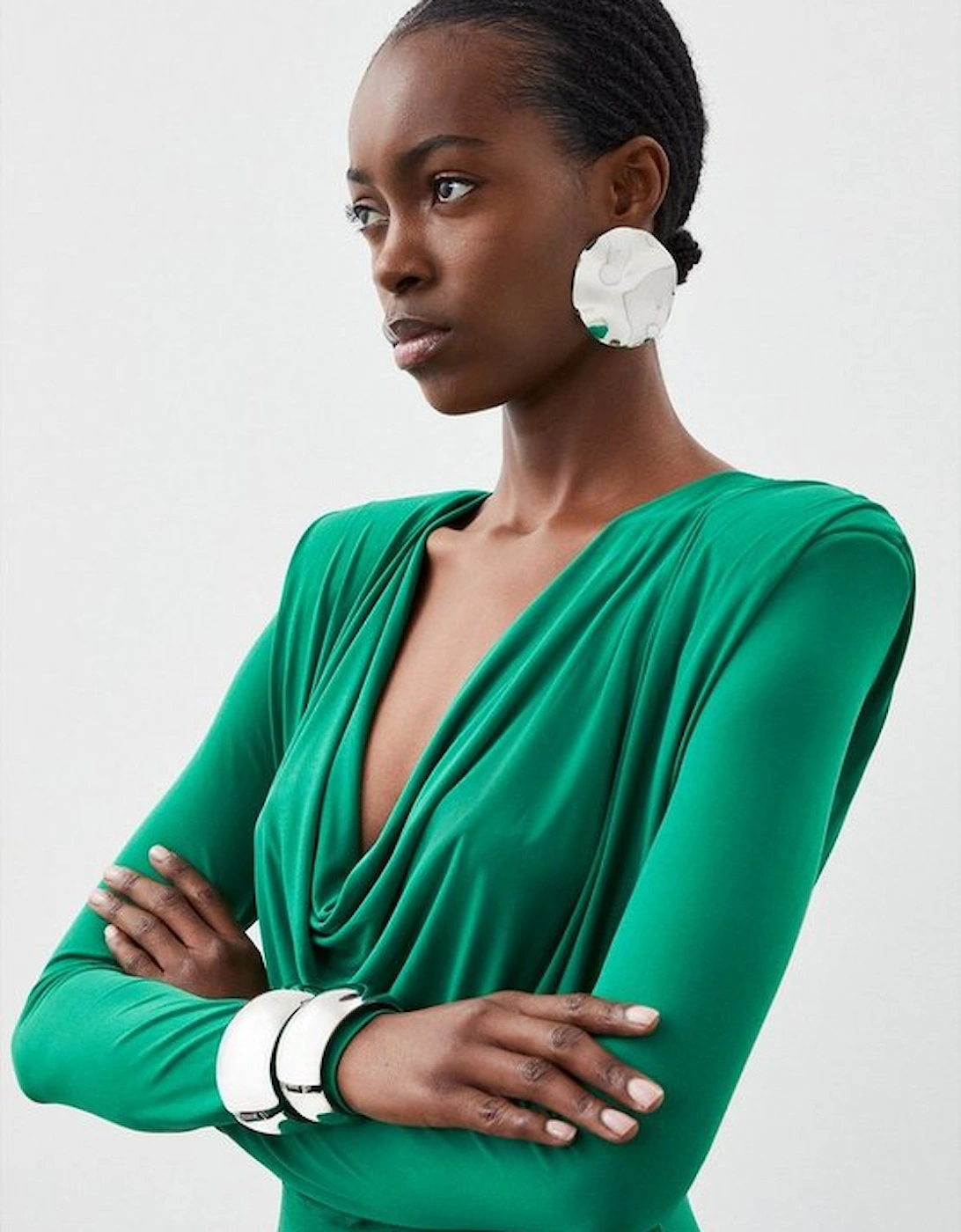 Jersey Crepe Midi Cowl Neck Dress