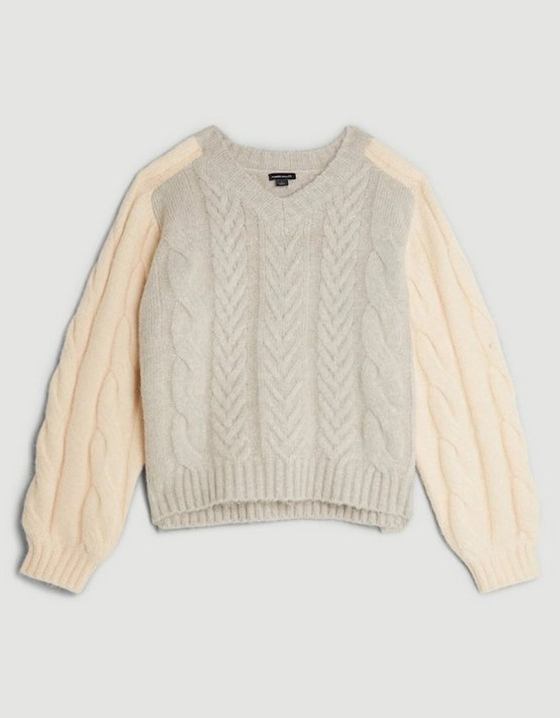 Wool Blend Cosy Cable Colour Blocked Knit Jumper