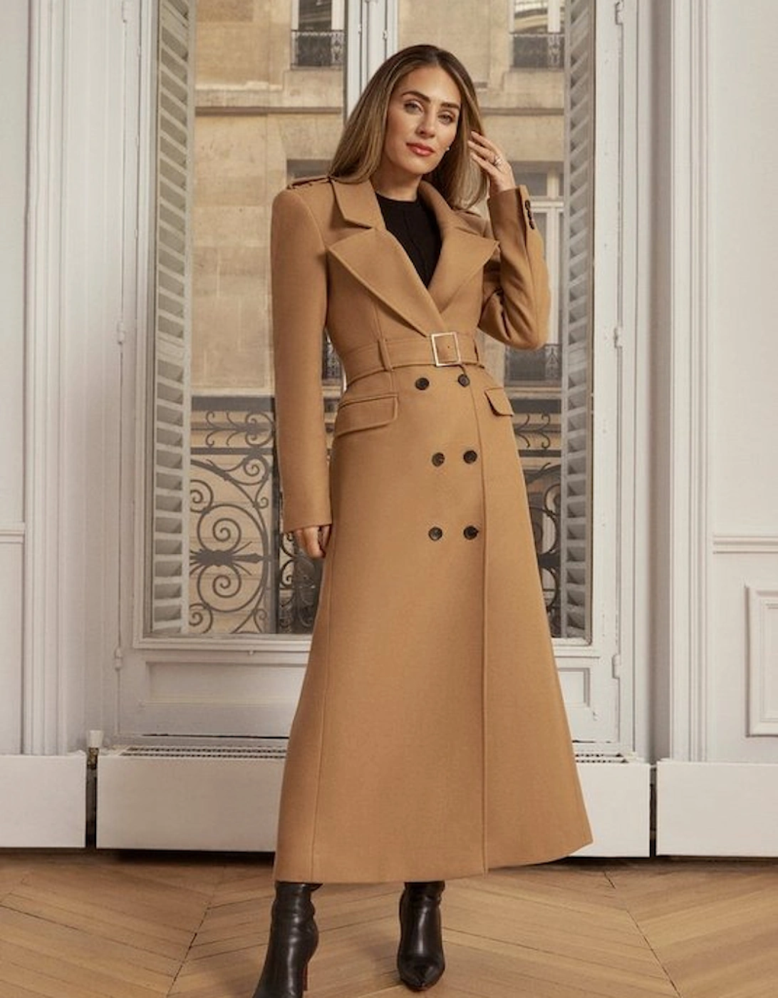 Lydia Millen Italian Manteco Wool Blend Belted Double Breasted Coat, 5 of 4