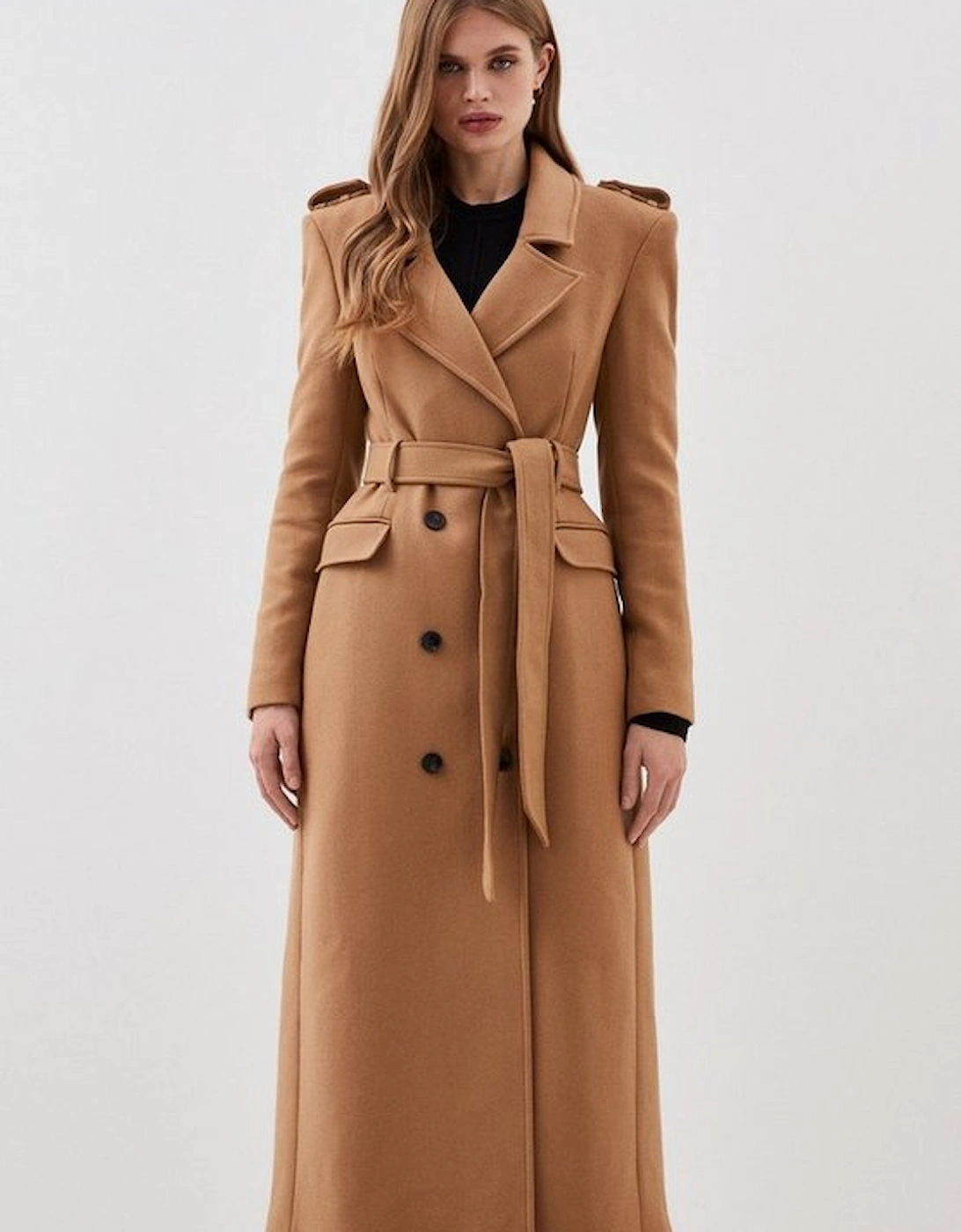 Lydia Millen Italian Manteco Wool Blend Belted Double Breasted Coat