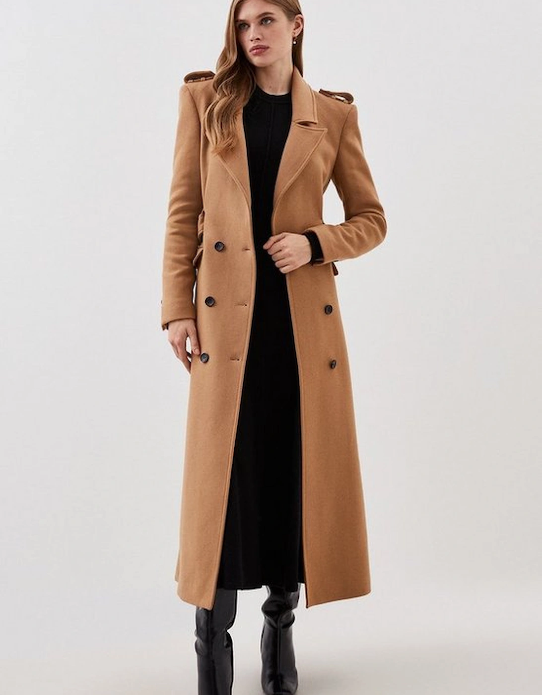 Lydia Millen Italian Manteco Wool Blend Belted Double Breasted Coat