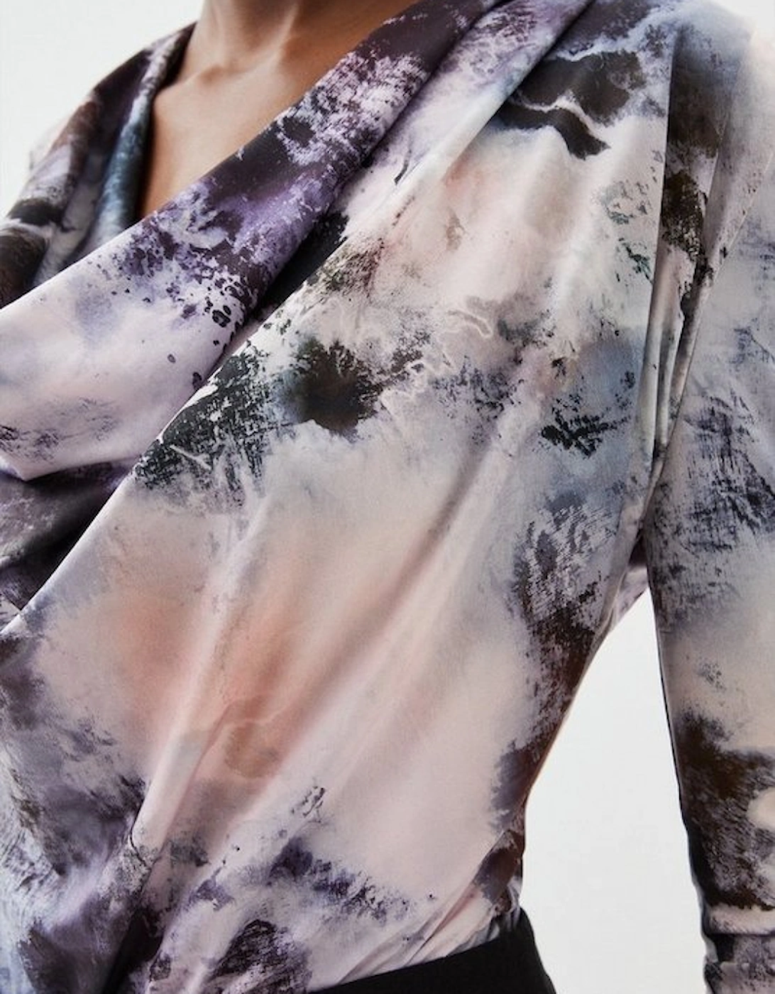Abstract Print Jersey Cowl Bodysuit