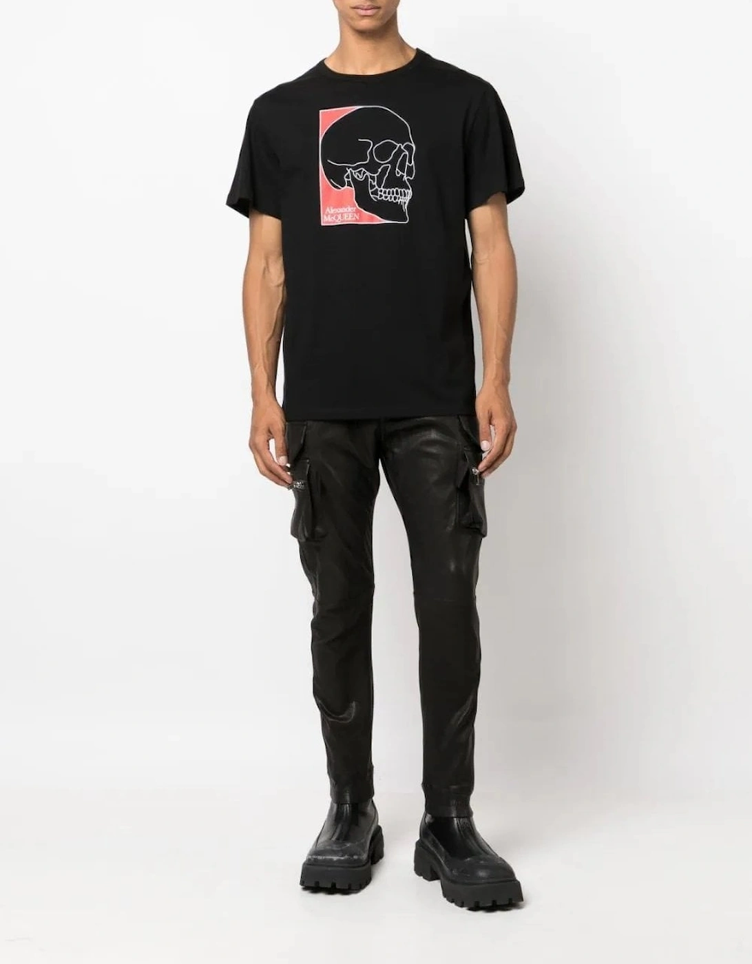 Outline Skull Print T-shirt Black