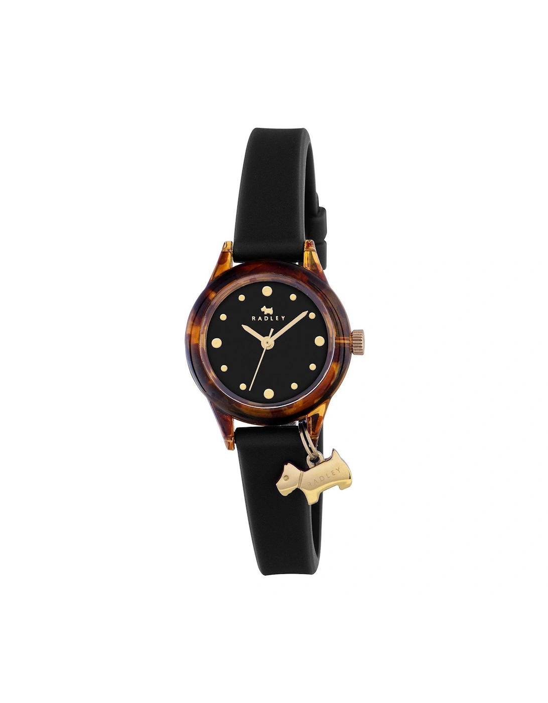 Watch It! Tortoise Dial With Dog Charm Black Silicone Strap Ladies Watch, 2 of 1