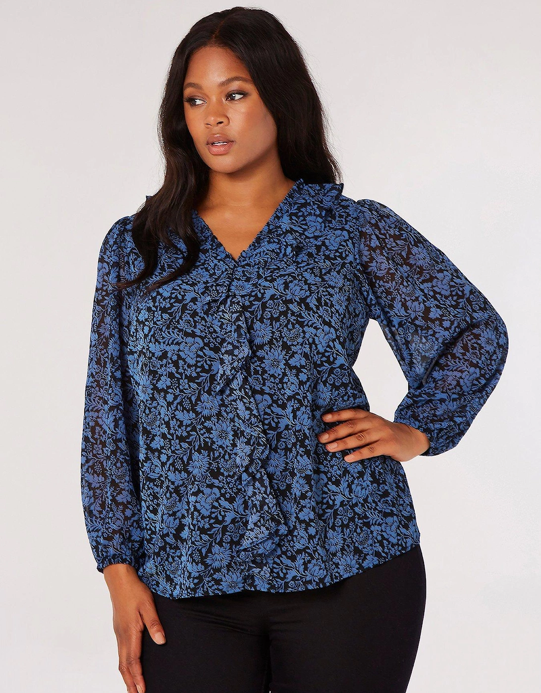 Silhouette Floral Ruffle Nck Top, 2 of 1