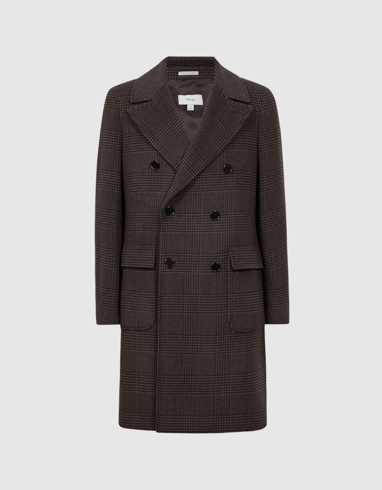 Wool Check Double Breasted Coat