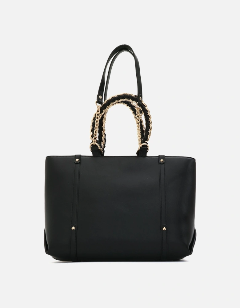 Woven Chain Handle Black Shopper Bag