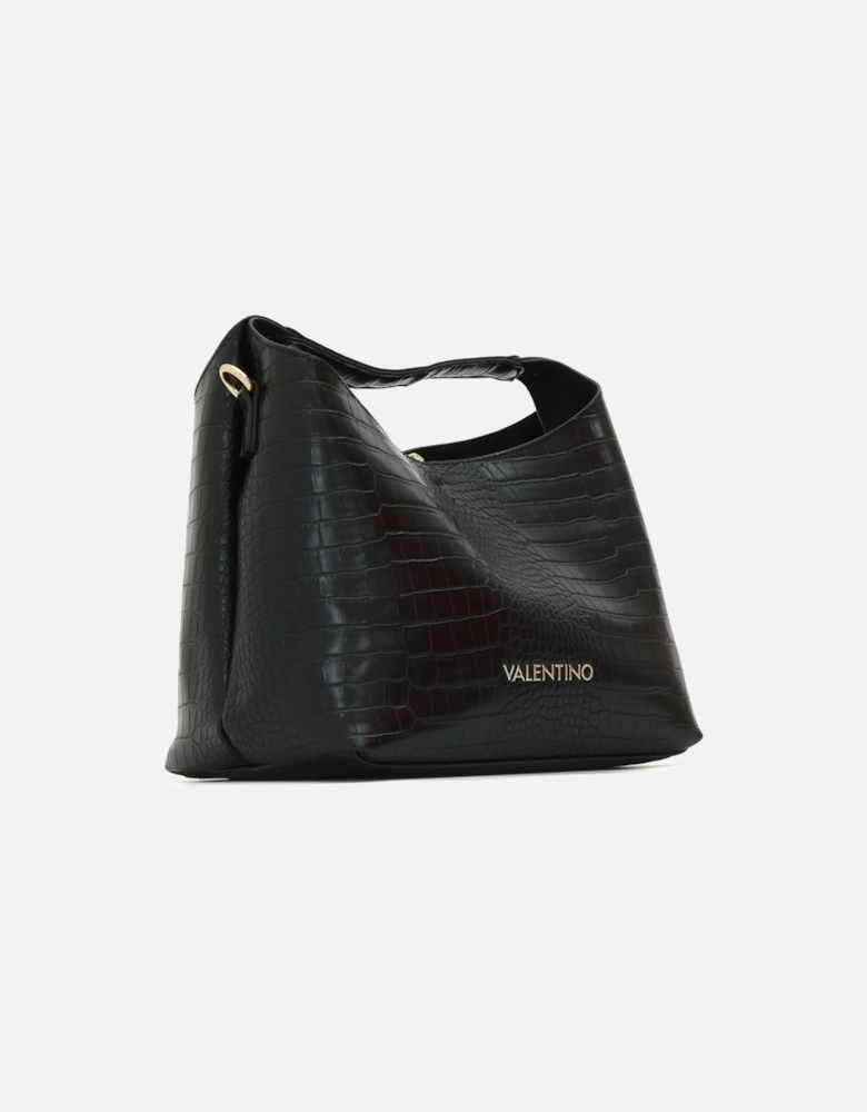 Wool Croc Medium Black Shopper Bag