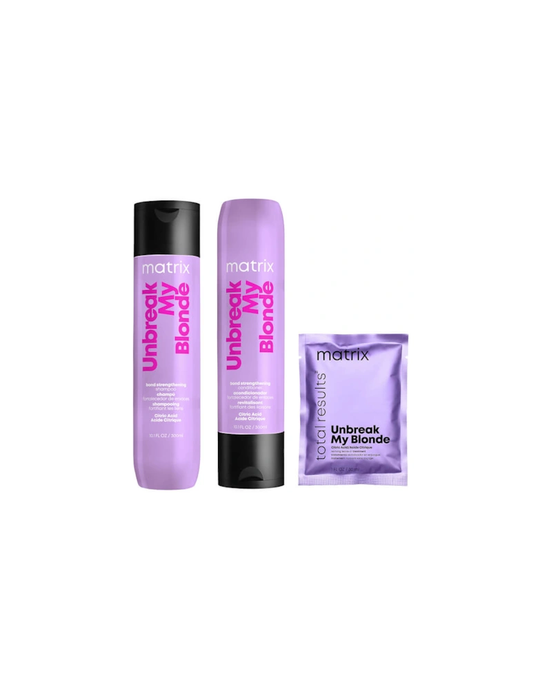Unbreak My Blonde Shampoo 300ml, Conditioner 300ml + Mini Leave-in 30ml For Chemically Over-processed Hair (Worth £34.09)
