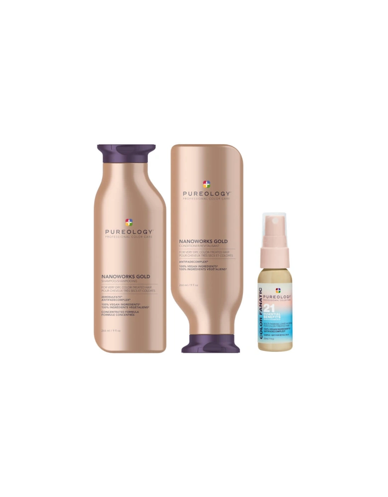 Nanoworks Gold Shampoo 266ml, Conditioner 266ml and Color Fanatic Mini 30ml For Dry, Coloured Hair (Worth £64.08)