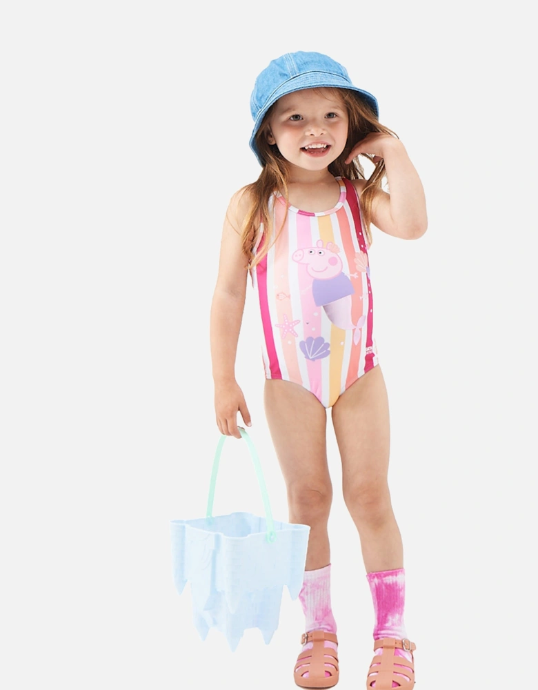 Girls Multi Striped Peppa Pig One Piece Swimsuit